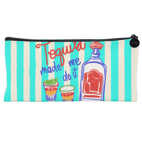 Tequila Made Me Do It Funny Retro Party Illustration - flat pencil case by EZbie