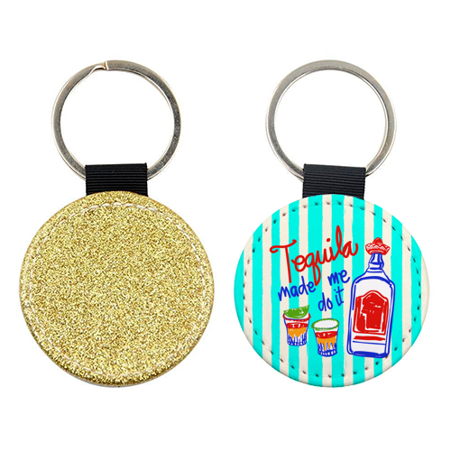 Tequila Made Me Do It Funny Retro Party Illustration - keyring by EZbie