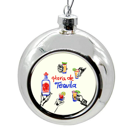 Tequila Time Cheers Mexican Cocktail Illustration - colourful christmas bauble by EZbie