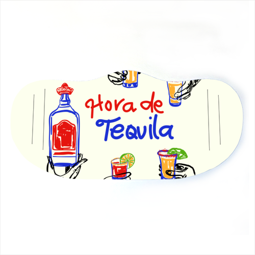 Tequila Time Cheers Mexican Cocktail Illustration - face cover mask by EZbie