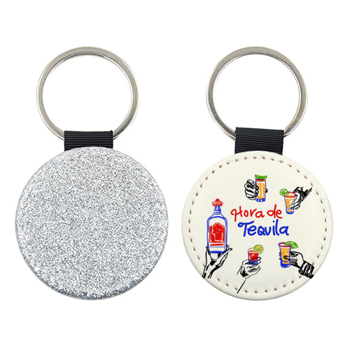 Tequila Time Cheers Mexican Cocktail Illustration - keyring by EZbie
