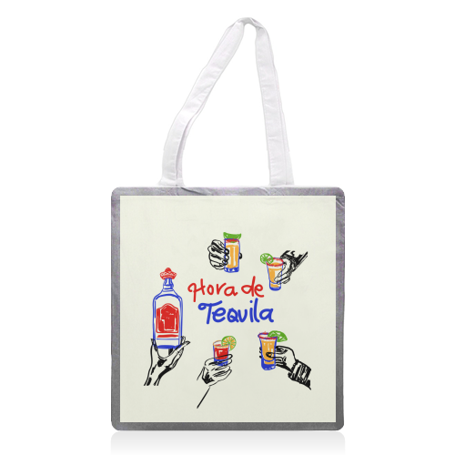 Tequila Time Cheers Mexican Cocktail Illustration - printed canvas tote bag by EZbie