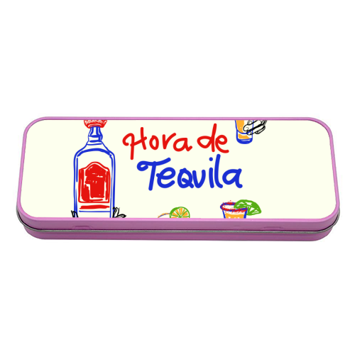 Tequila Time Cheers Mexican Cocktail Illustration - tin pencil case by EZbie