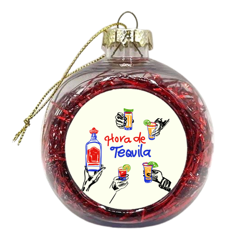 Tequila Time Cheers Mexican Cocktail Illustration - xmas bauble by EZbie