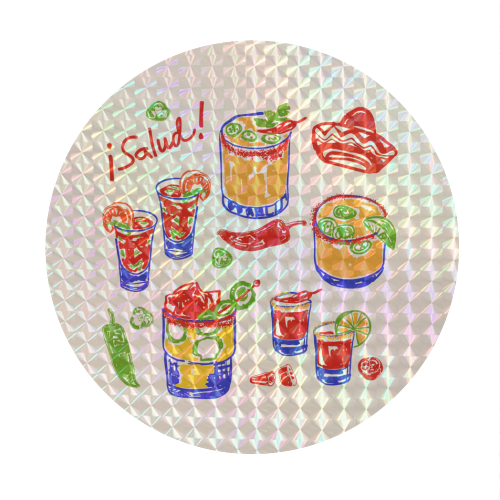 Salud Mexican Drinks - Spicy Margarita, Michelada, Tequila Illustration - Circle Sticker by EZbie