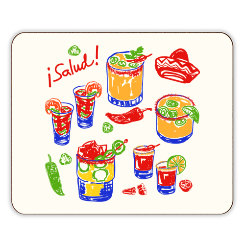 Salud Mexican Drinks - Spicy Margarita, Michelada, Tequila Illustration - designer placemat by EZbie