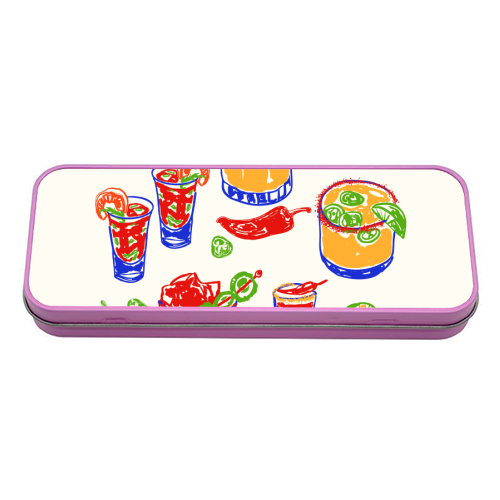 Salud Mexican Drinks - Spicy Margarita, Michelada, Tequila Illustration - tin pencil case by EZbie