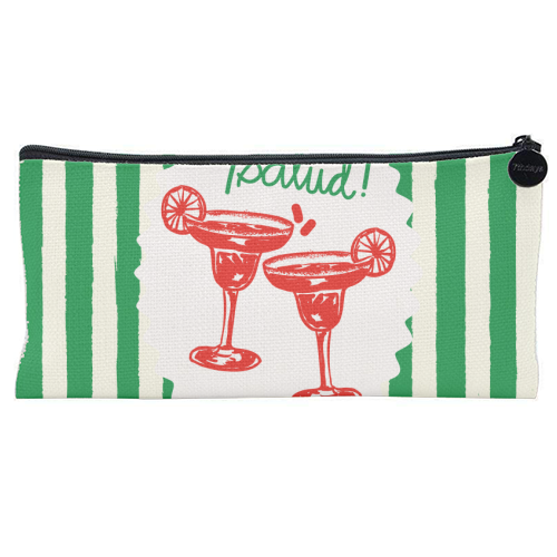 Green Stripes Margarita Salud Cocktail Art Print - flat pencil case by EZbie