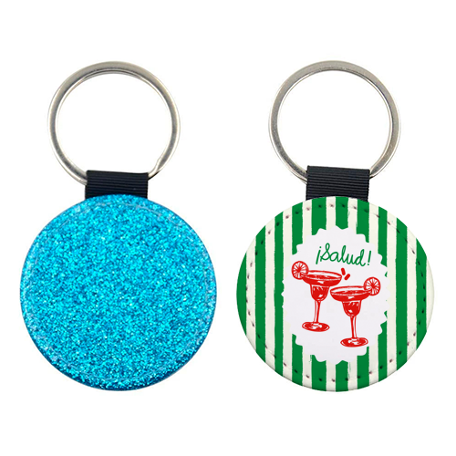 Green Stripes Margarita Salud Cocktail Art Print - keyring by EZbie