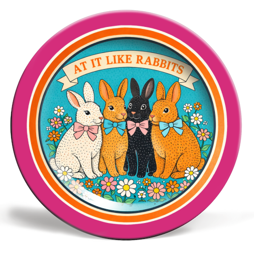 At It Like Rabbits - ceramic dinner plate by Ms Doodle