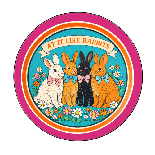 At It Like Rabbits - Circle Sticker by Ms Doodle