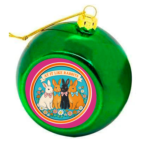 At It Like Rabbits - colourful christmas bauble by Ms Doodle