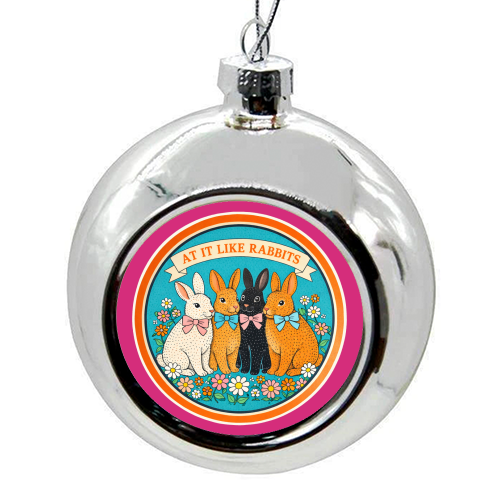 At It Like Rabbits - colourful christmas bauble by Ms Doodle
