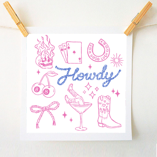 Howdy Texas cowgirl - A1 - A4 art print by haris kavalla