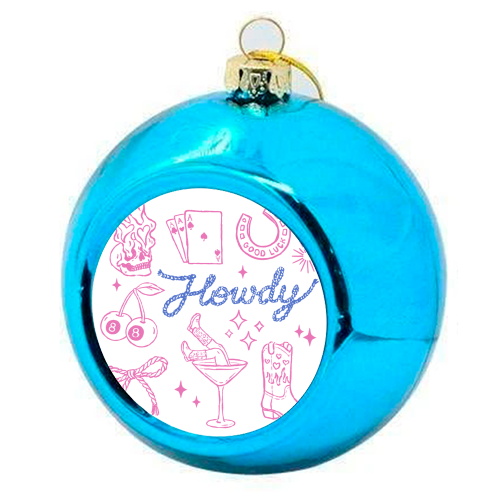 Howdy Texas cowgirl - colourful christmas bauble by haris kavalla