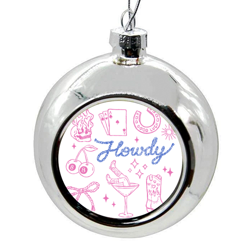 Howdy Texas cowgirl - colourful christmas bauble by haris kavalla