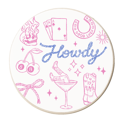 Howdy Texas cowgirl - personalised beer coaster by haris kavalla