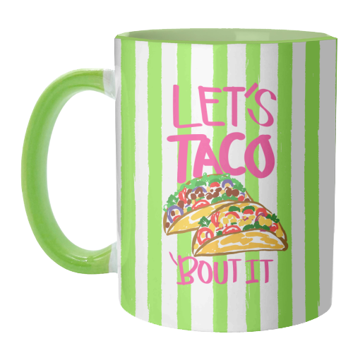 Let's Taco ‘Bout It Vintage Lime Green Stripes Illustration - unique mug by EZbie