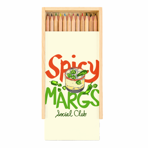 Spicy Margs Social Club Retro Fiesta Cocktail Illustration - Coloured Pencils with Box by EZbie