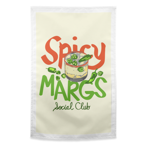 Spicy Margs Social Club Retro Fiesta Cocktail Illustration - funny tea towel by EZbie