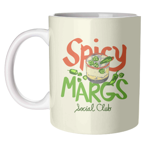 Spicy Margs Social Club Retro Fiesta Cocktail Illustration - unique mug by EZbie