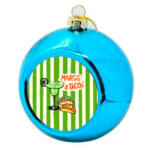 Margs & Tacos Retro Green Stripes Fiesta Illustration - colourful christmas bauble by EZbie