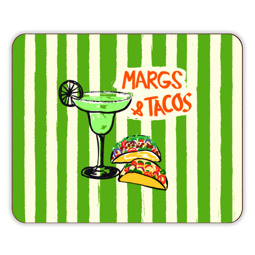 Margs & Tacos Retro Green Stripes Fiesta Illustration - designer placemat by EZbie