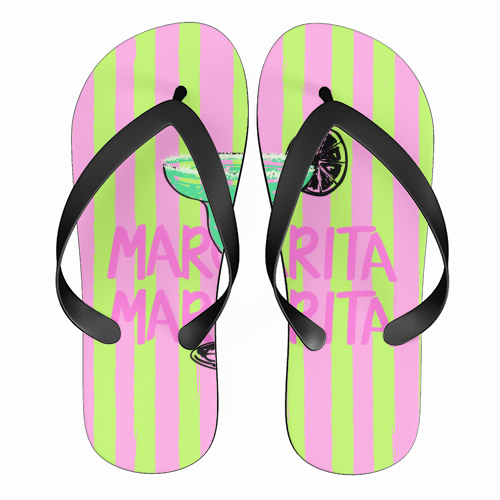Trendy Pink Stripes Margarita Summer Illustration - funny flip flops by EZbie