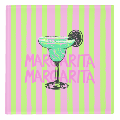 Trendy Pink Stripes Margarita Summer Illustration - personalised beer coaster by EZbie