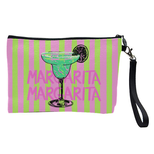 Trendy Pink Stripes Margarita Summer Illustration - pretty makeup bag by EZbie