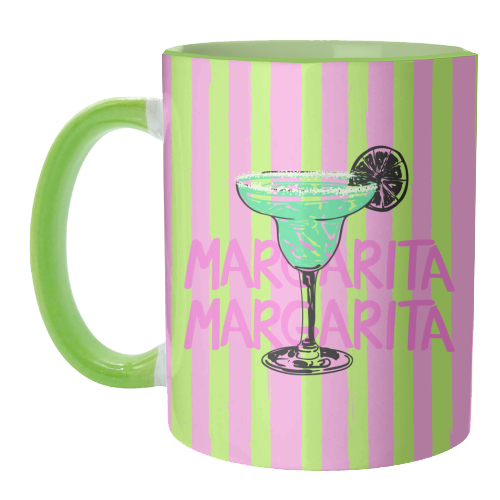 Trendy Pink Stripes Margarita Summer Illustration - unique mug by EZbie