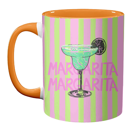 Trendy Pink Stripes Margarita Summer Illustration - unique mug by EZbie