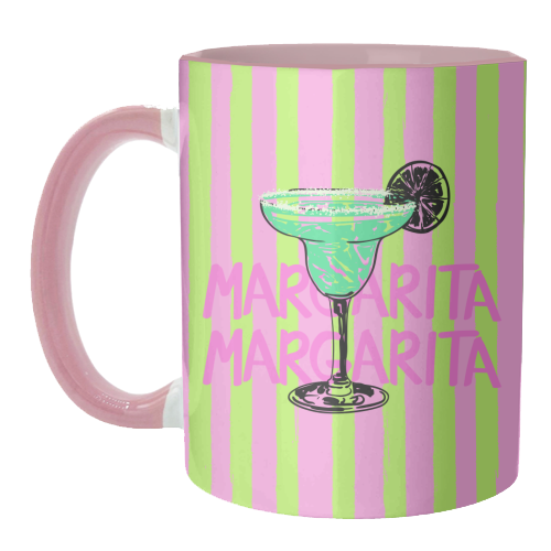 Trendy Pink Stripes Margarita Summer Illustration - unique mug by EZbie