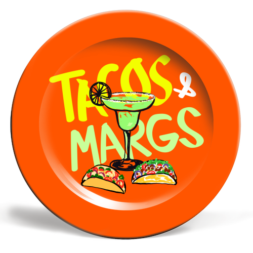 Tacos & Margs Retro Illustration - ceramic dinner plate by EZbie