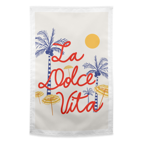 Dolce Vita Tropical Beach Palm Tree Aesthetic - funny tea towel by EZbie