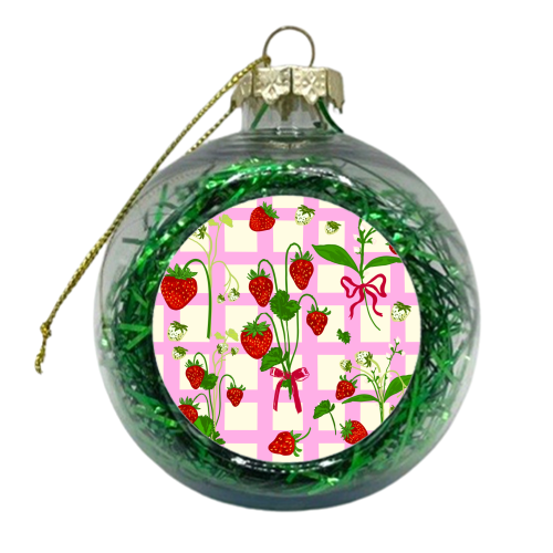 Retro Checkered Strawberries Vintage Aesthetic Pattern - xmas bauble by AbstraBotanica by Ezbie