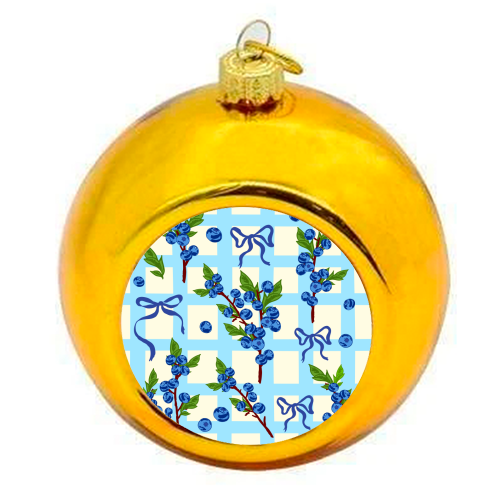 Coquette Bows and Blueberries Retro Check Pattern - colourful christmas bauble by AbstraBotanica by Ezbie