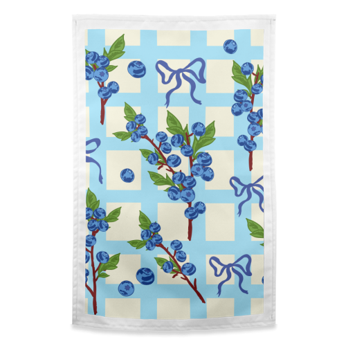 Coquette Bows and Blueberries Retro Check Pattern - funny tea towel by AbstraBotanica by Ezbie