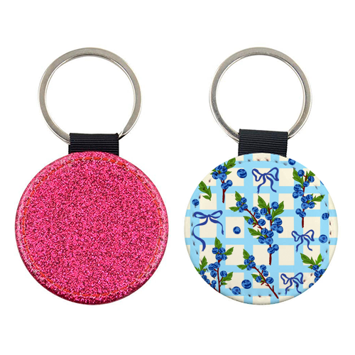 Coquette Bows and Blueberries Retro Check Pattern - keyring by AbstraBotanica by Ezbie