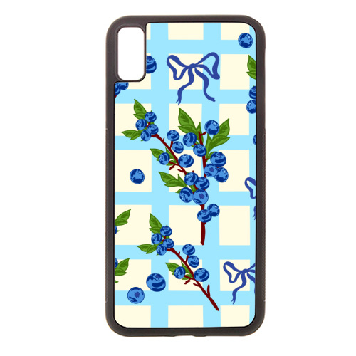 Coquette Bows and Blueberries Retro Check Pattern - stylish phone case by AbstraBotanica by Ezbie
