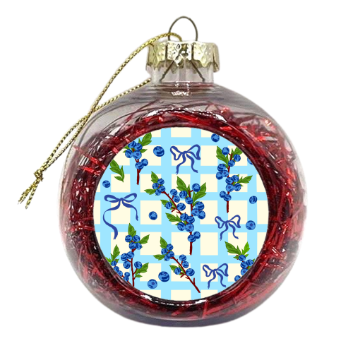 Coquette Bows and Blueberries Retro Check Pattern - xmas bauble by AbstraBotanica by Ezbie