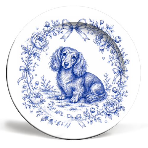 Long Haired Dachshund - ceramic dinner plate by Lilly Rose