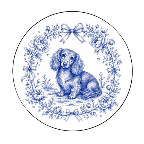 Long Haired Dachshund - Circle Sticker by Lilly Rose