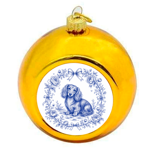 Long Haired Dachshund - colourful christmas bauble by Lilly Rose