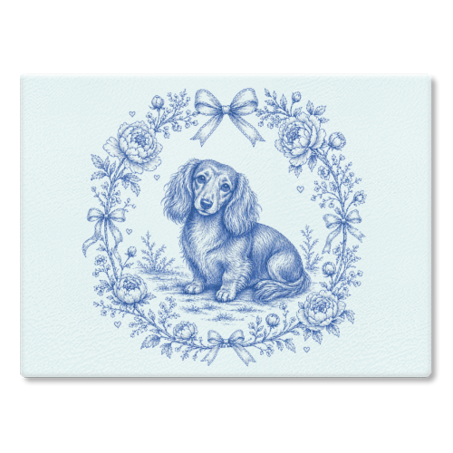 Long Haired Dachshund - glass chopping board by Lilly Rose