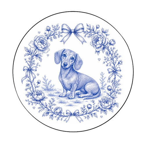 Dachshund Toile - Circle Sticker by Lilly Rose