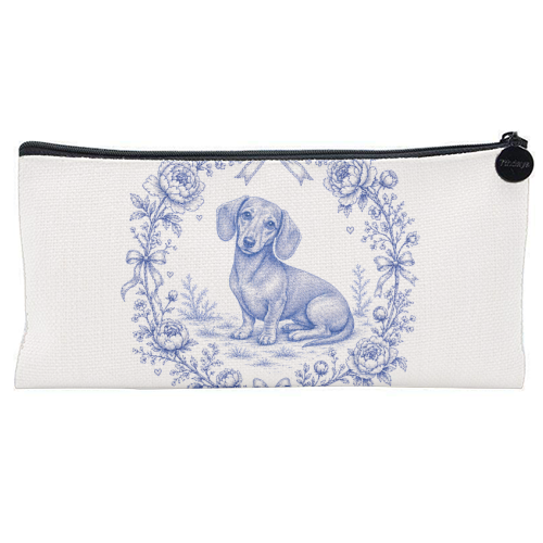 Dachshund Toile - flat pencil case by Lilly Rose