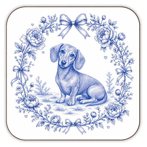 Dachshund Toile - personalised beer coaster by Lilly Rose