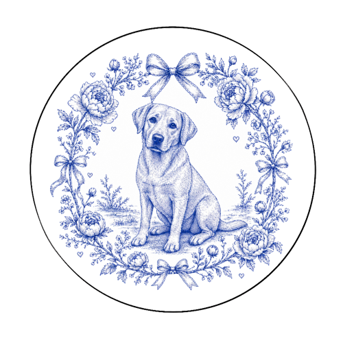 Labrador Toile - Circle Sticker by Lilly Rose