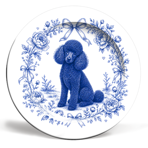 Black Poodle Toile - ceramic dinner plate by Lilly Rose